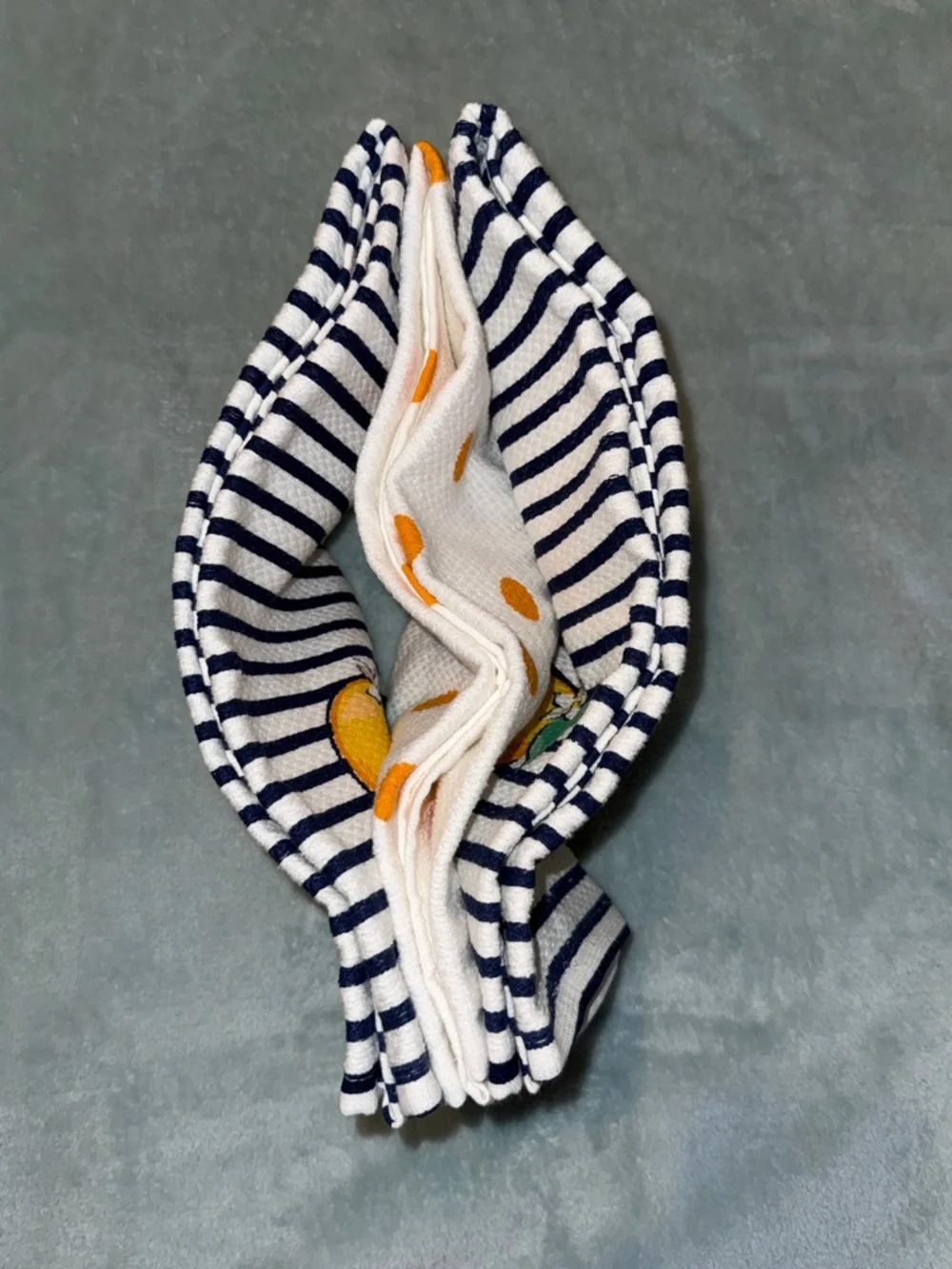 kate spade Navy & White Striped Kitchen Towel with Orange Motif